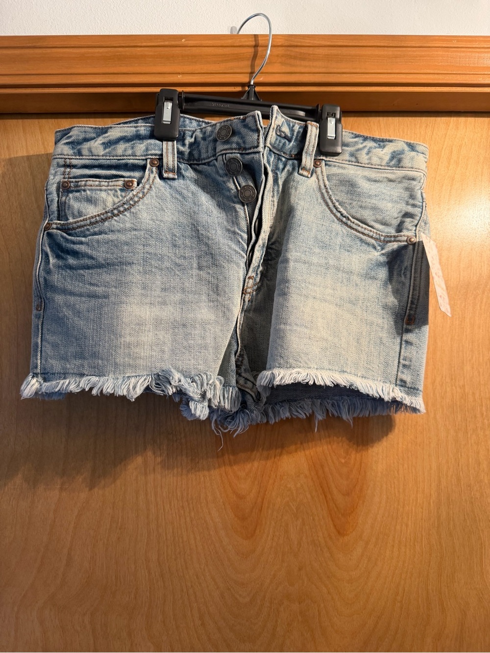 Free People Light Blue Distressed Frayed Hem Denim Shorts